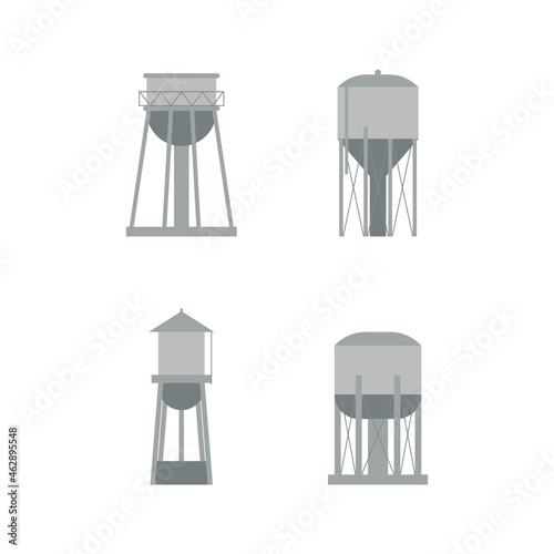 Cartoon symbols and architectural objects. Water tower set.