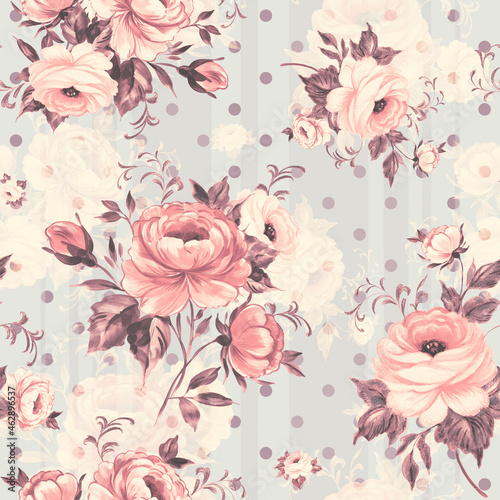  Abstract floral seamless print vintage beautiful drawn bouquets 