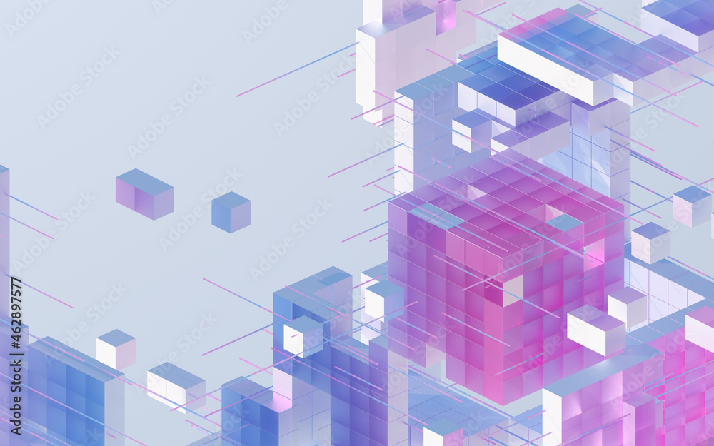 Fototapeta premium Translucent gradients cubes and materials, 3d rendering.