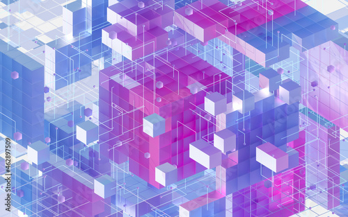 Fototapeta Naklejka Na Ścianę i Meble -  Translucent gradients cubes and materials, 3d rendering.