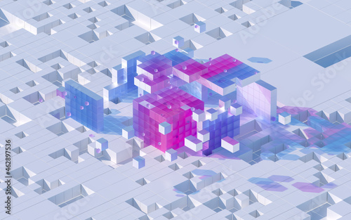 Fototapeta Naklejka Na Ścianę i Meble -  Translucent gradients cubes and materials, 3d rendering.