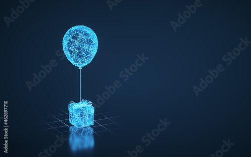 Balloon and present, 3d rendering.