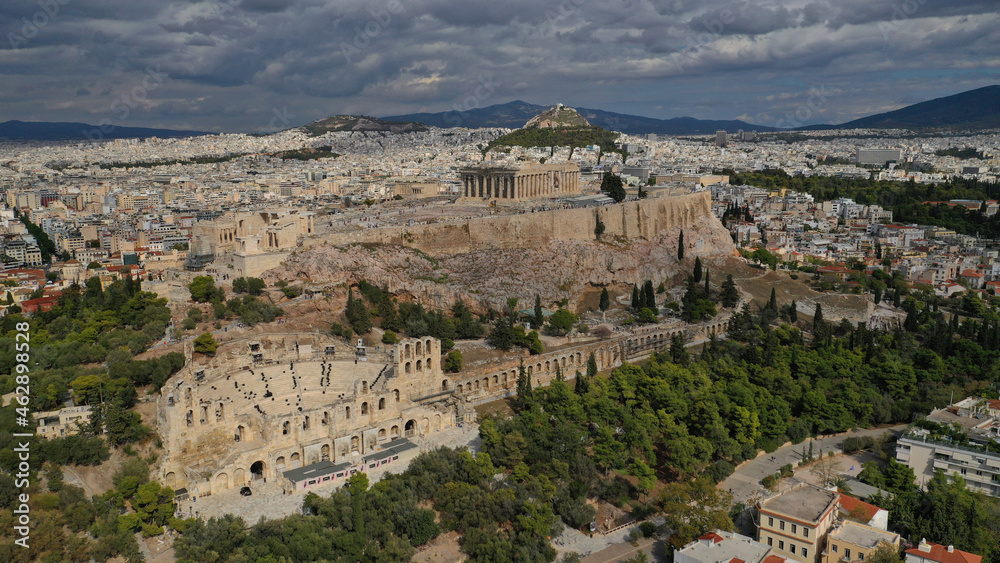 Aerial drone photo of Masterpiece Acropolis hill and the Parthenon, Athens, Attica, Greece
