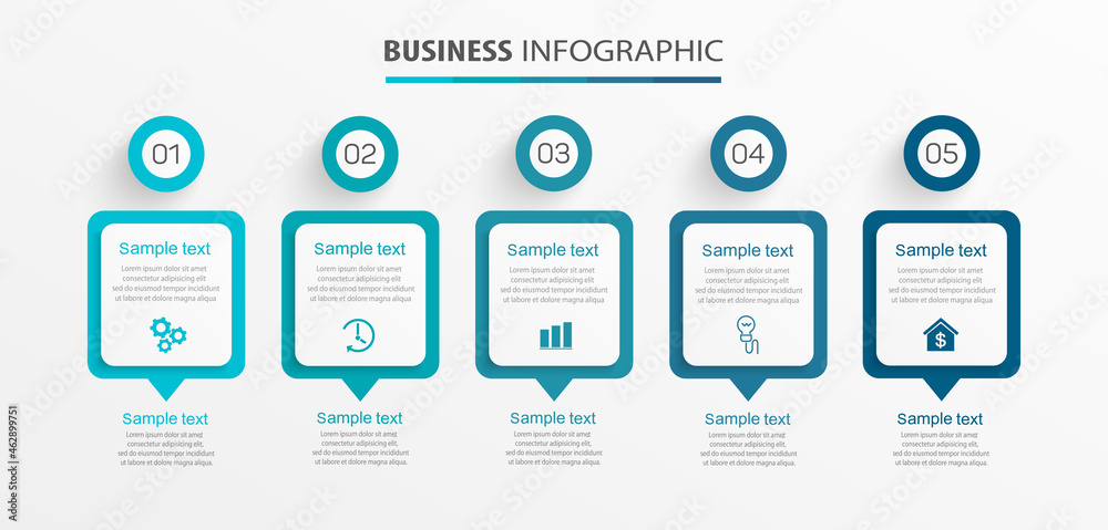 Business infographic template with 5 options, steps, process chart. Can be used for workflow layout, diagram, annual report, web design Business infographic template with 5 options, steps, process chart. Can be used for workflow layout, diagram, annual report, web design