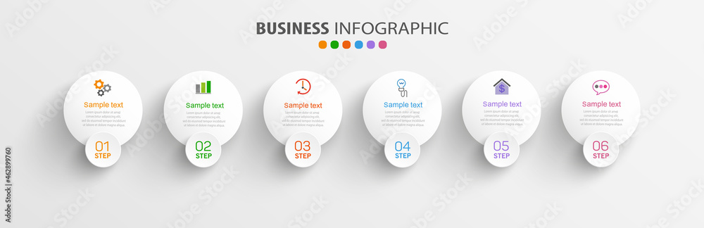 Infographic design business template with 6 options, steps. Can be used for workflow layout, diagram, annual report, web design.  Vector eps 10