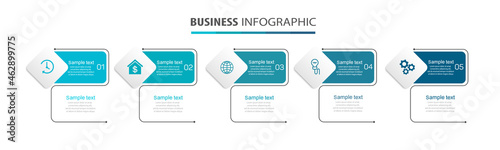 Business infographic design template with 5 options, steps or processes. Can be used for workflow layout, diagram, annual report, web design  