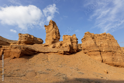 One part of Charyn canyon is known as Valley of Castles for its unusual rock formations. Charyn National Park.