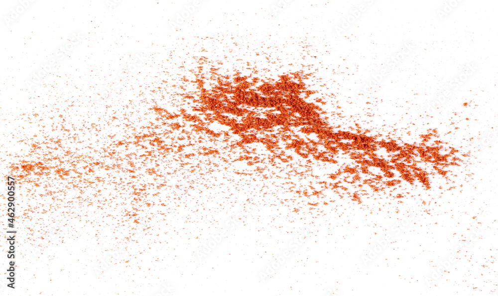 Obraz premium Pile of red paprika powder isolated on white background, top view