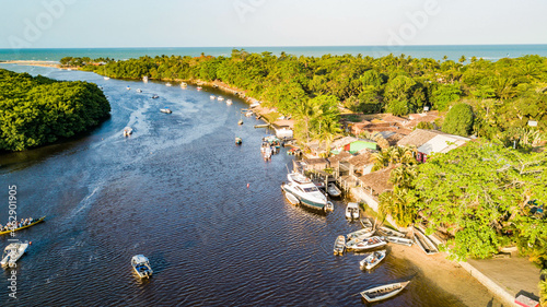 Caraíva, Porto Seguro, Bahia. Aerial view of the village of Caraíva and the river photo