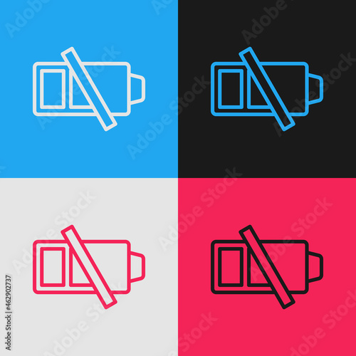 Pop art line Battery charge level indicator icon isolated on color background. Vector