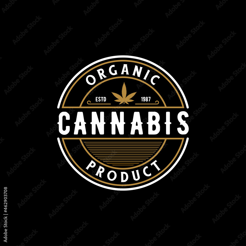 Elegant Vintage Retro Badge Label Emblem Cannabis Logo design vector