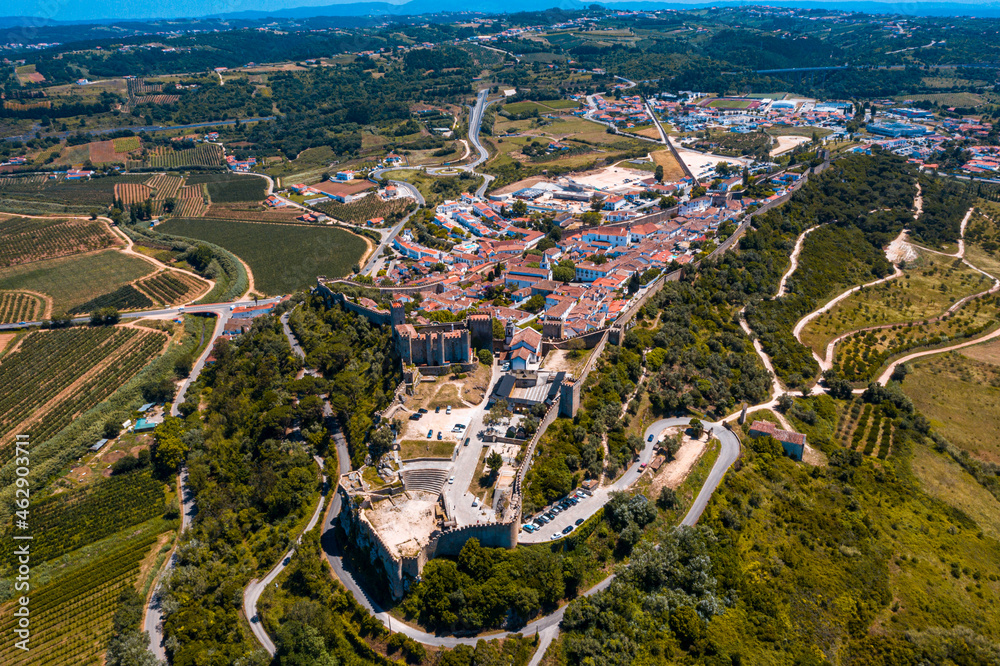 Aerial View of Obidos Medieval Portugal Town 