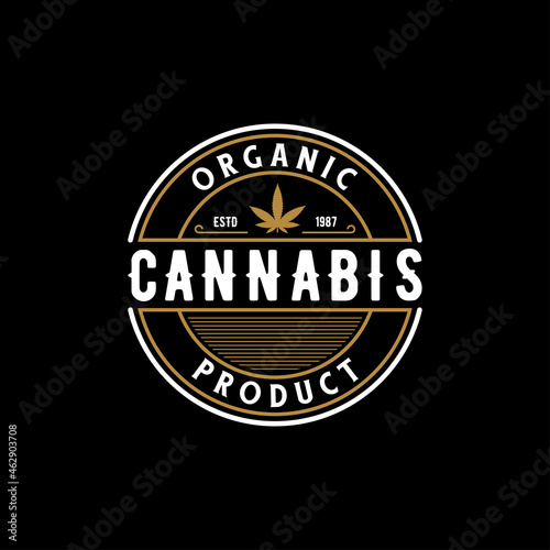 Elegant Vintage Retro Badge Label Emblem Cannabis Logo design vector
