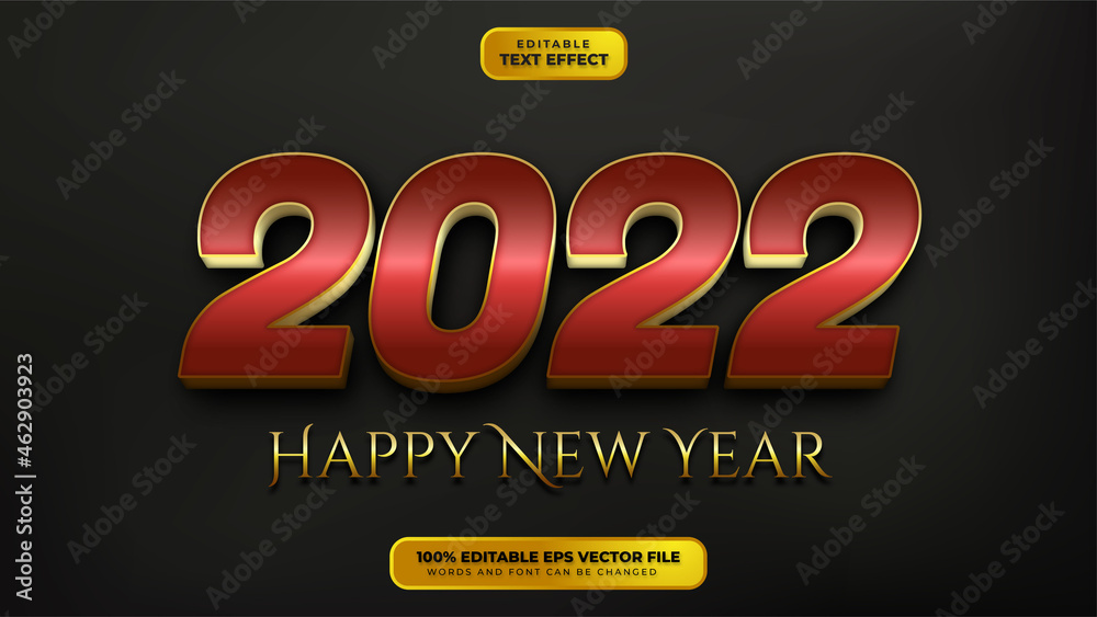 Happy New Year Red Gold 3D Editable Text Effect