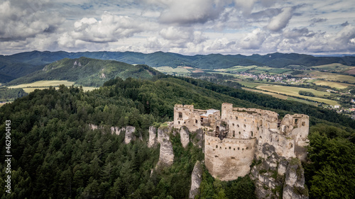 Aerial view of the castle in the village of Lietava in Slovakia © Peter