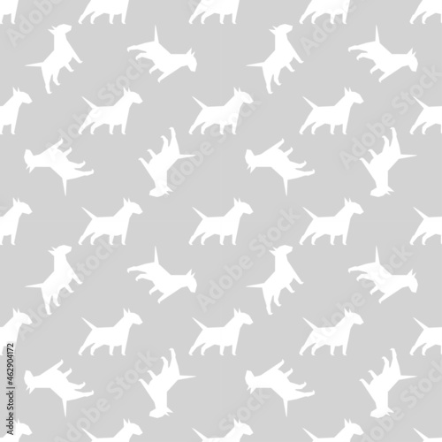 Vector seamless pattern with bull terrier. Can be used for textile, website background, book cover, packaging.