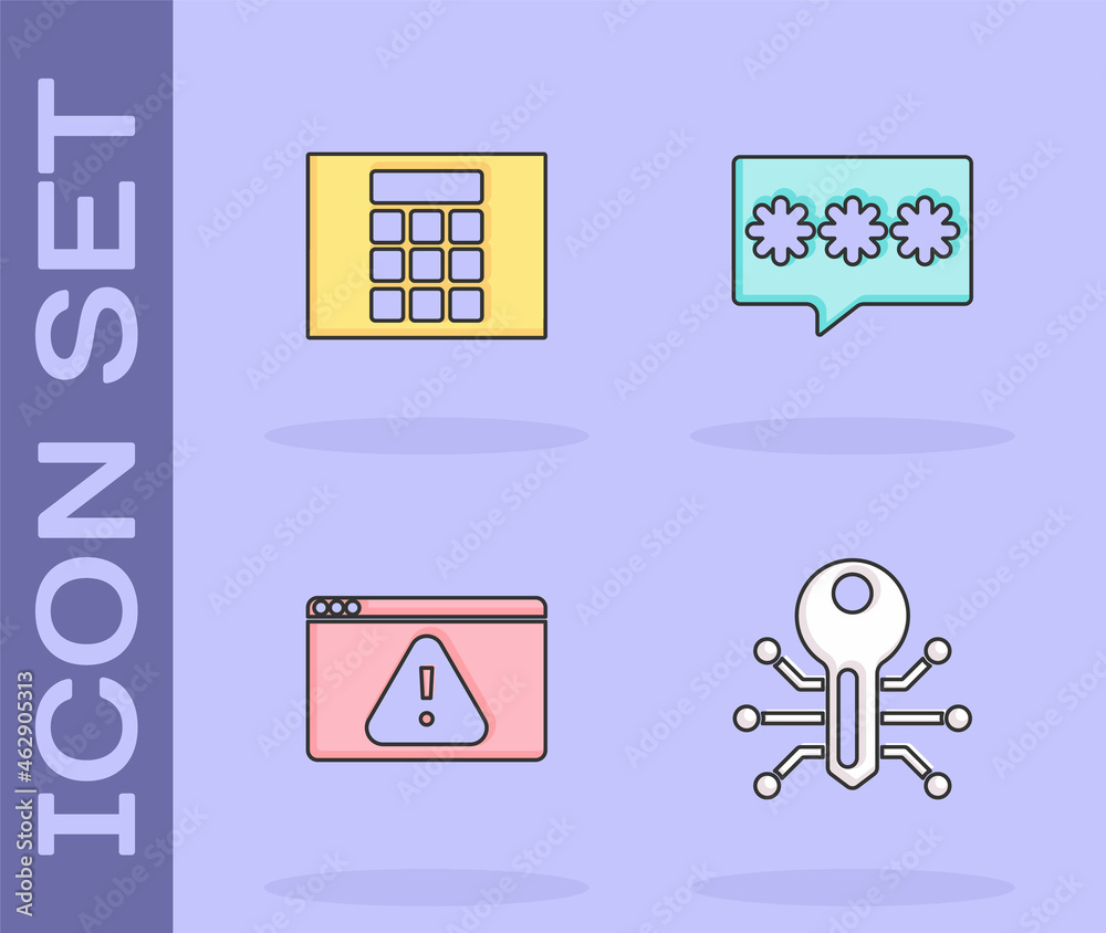 Set Smart key, Password protection, Browser with exclamation mark and icon. Vector Set Smart key, Password protection, Browser with exclamation mark and icon. Vector