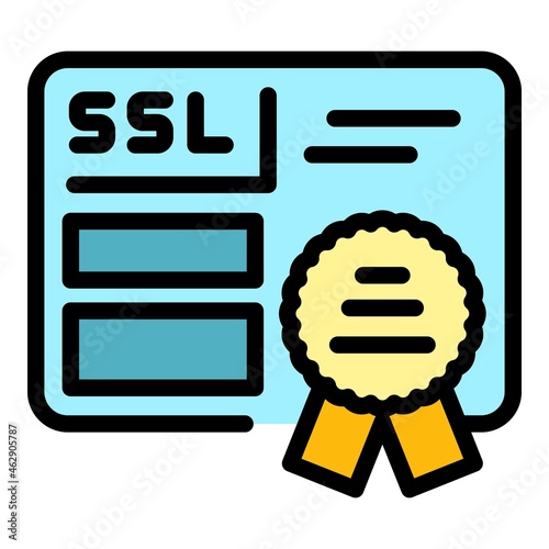 Ssl certification icon. Outline ssl certification vector icon color flat isolated