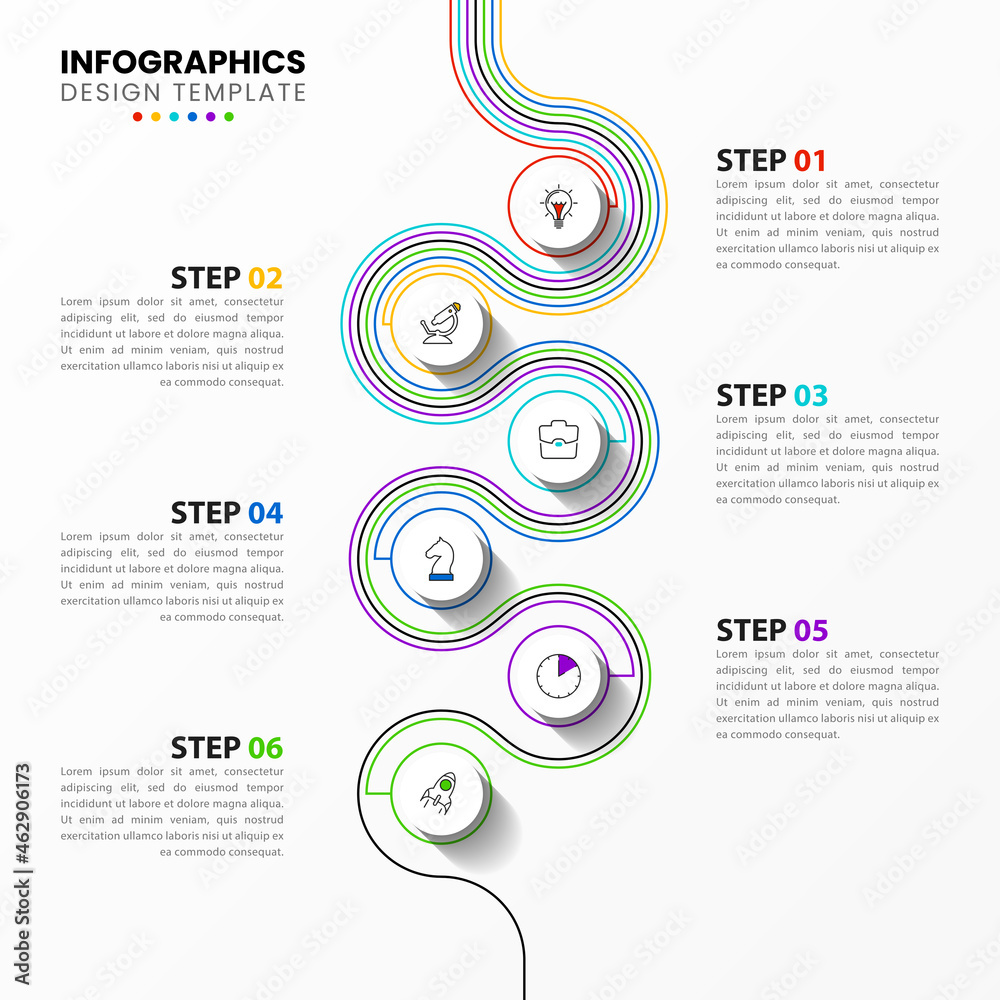 Infographic design template. Timeline concept with 6 steps Infographic design template. Timeline concept with 6 steps