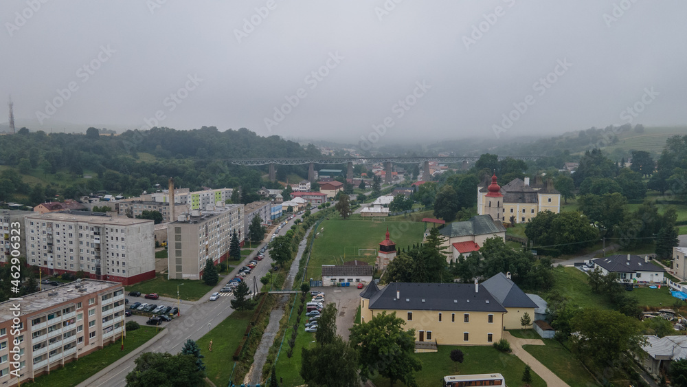 Aerial view of the town of Hanusovce nad Toplou in Slovakia