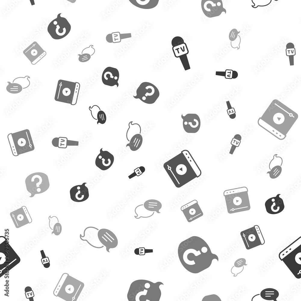 Set Microphone, Speech bubble chat, Live stream and on seamless pattern. Vector
