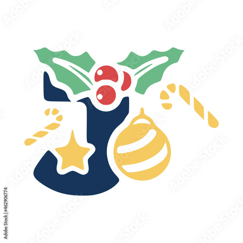 The letter j is decorated with mistletoe and Christmas elements. New Year lettering clip art.