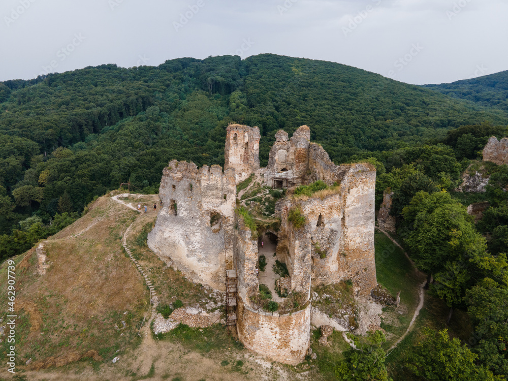 Aerial view of Cicva castle in Sedliska village in Slovakia