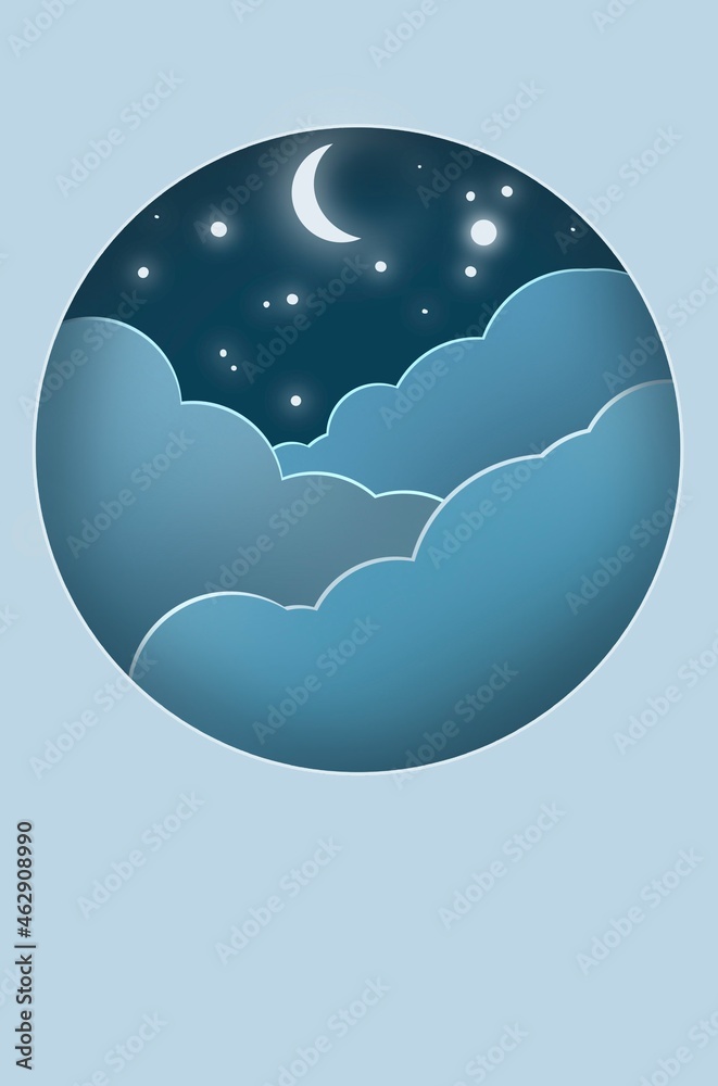 Paper Cut Illustration With Night Sky and Clouds Paper Cut Illustration With Night Sky and Clouds