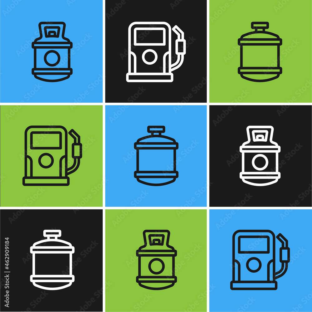 Set line Propane gas tank, and Petrol or station icon. Vector Set line Propane gas tank, and Petrol or station icon. Vector