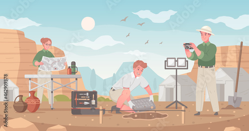 Archeological Site Cartoon Composition