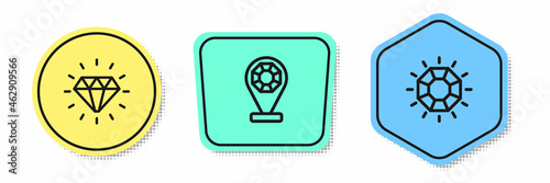 Set line Diamond, Jewelry store and . Colored shapes. Vector