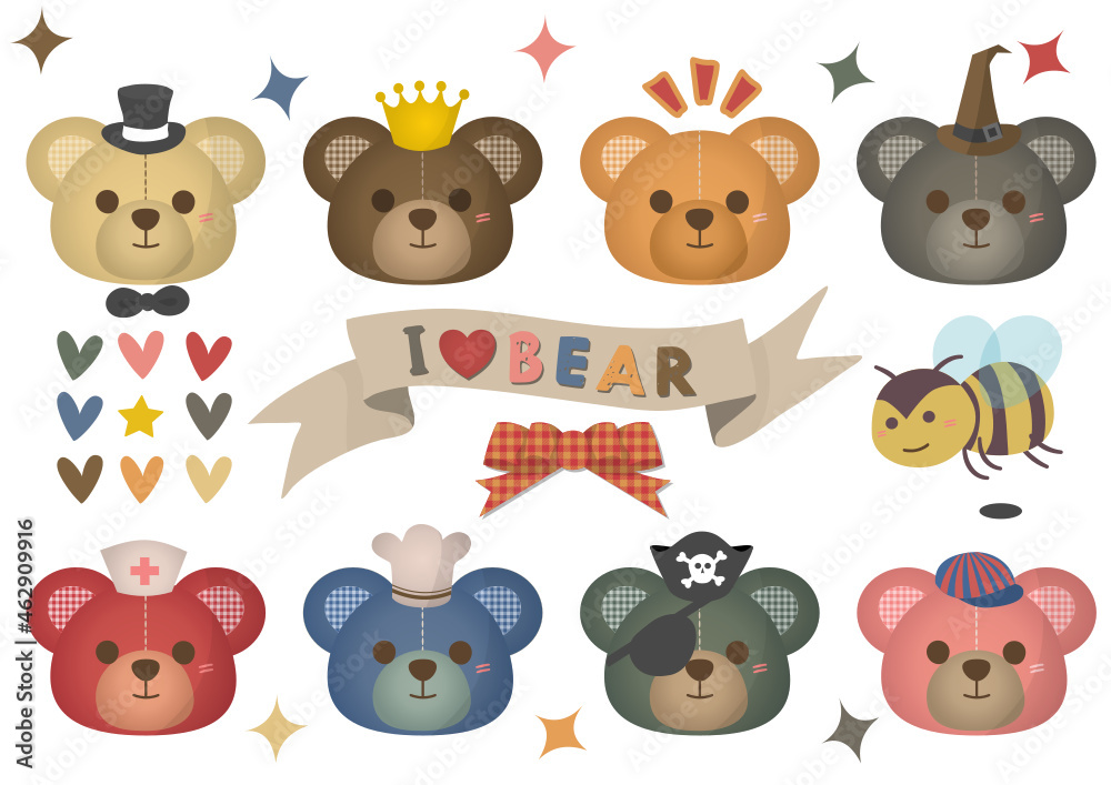 I LOVE bear material sticker set,クマのテッカー素材セット,SVG