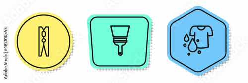 Set line Clothes pin, Rubber cleaner for windows and Dirty t-shirt. Colored shapes. Vector