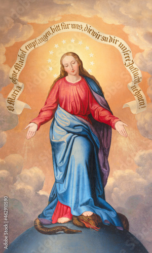 VIENNA, AUSTIRA - JUNI 24, 2021: The painting Immaculate Conception in the church Pavlanerkirche by Leopold Kupelwieser from 19. cet.