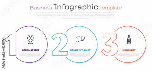 Set line Location hospital, Human organ liver and Digital thermometer. Business infographic template. Vector