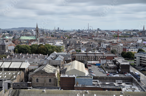 Photography view on top of dublin city from tall building