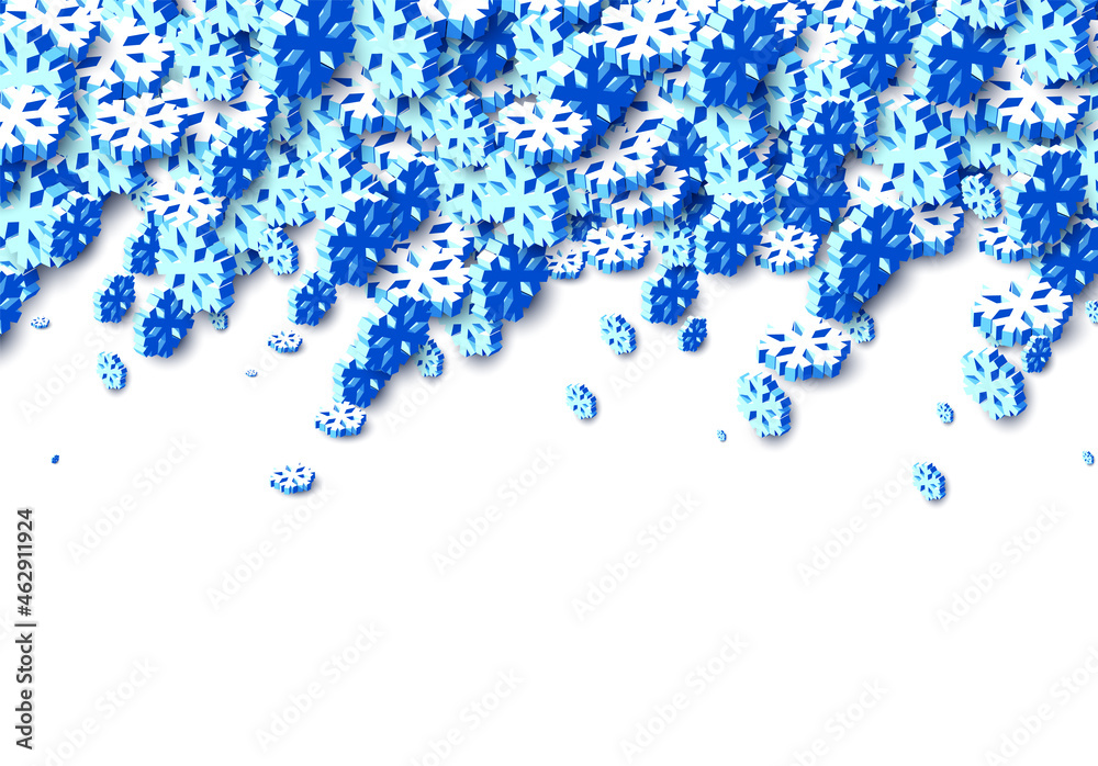 Winter background with snowstorm and sprayed snowflakes for New Years Eve holidays or abstract Christmas greeting card. 3D isometric vector Xmas snowflake shapes. Winter background with snowstorm and sprayed snowflakes for New Years Eve holidays or abstract Christmas greeting card. 3D isometric vector Xmas snowflake shapes.