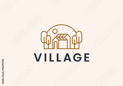 cottage simple line art logo. village logo vector illustration design
