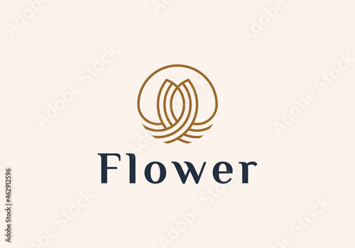 Luxury elegant tulip flower logo linear line art monogram style. Flower symbol. Beauty  spa  salon  cosmetics or boutique logo and more business. 