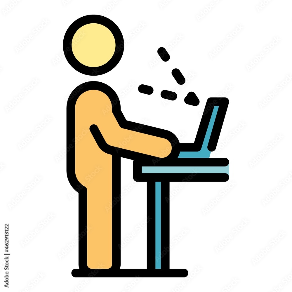 Standing ergonomic position icon. Outline standing ergonomic position vector icon color flat isolated Standing ergonomic position icon. Outline standing ergonomic position vector icon color flat isolated