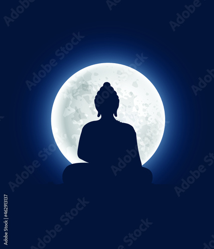 Lord Buddha graphic silhouette vector design with full moon trendy art.	