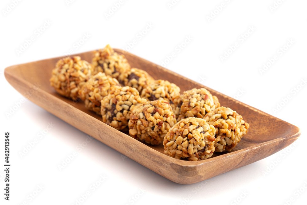 Chocolate Peanut Butter Energy Balls Isolated on White Background Chocolate Peanut Butter Energy Balls Isolated on White Background