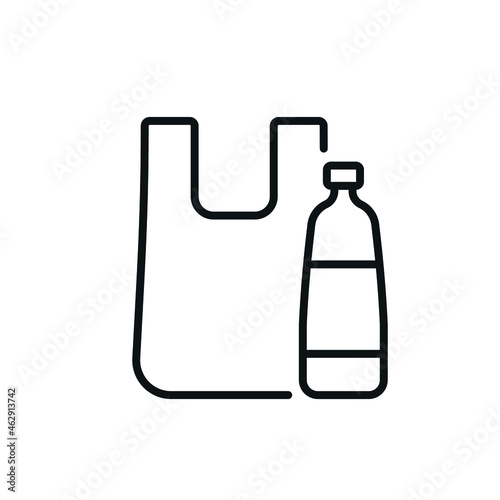 Plastic bag and bottle linear icon. Thin line customizable illustration. Vector isolated outline drawing. Editable stroke
