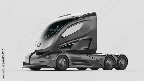 3D rendering of a brand-less generic concept truck. Electric autonomous truck 