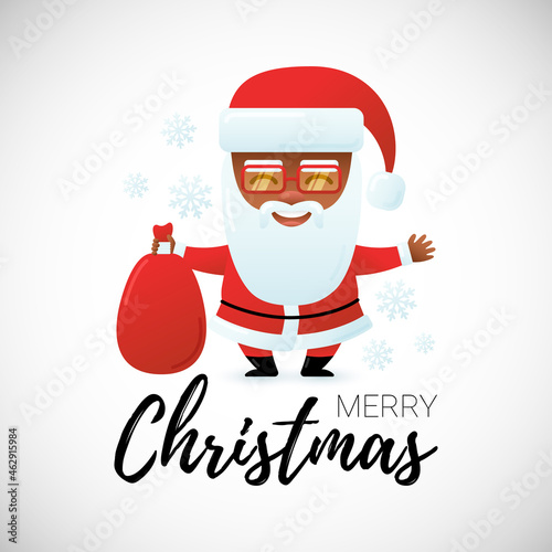 Joyful african american santa claus with bag