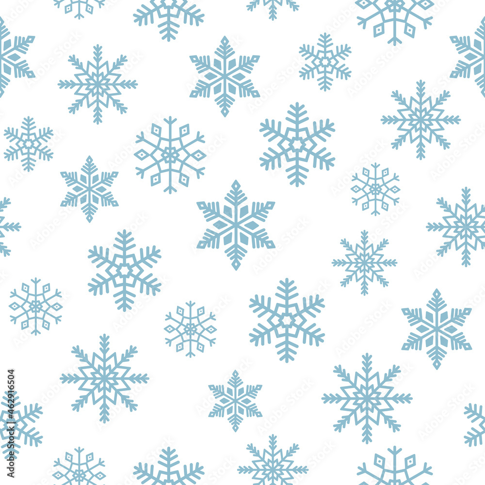 Snowflakes seamless pattern. Blue snowflakes on white background. Background for winter design. Snowflakes seamless pattern. Blue snowflakes on white background. Background for winter design.