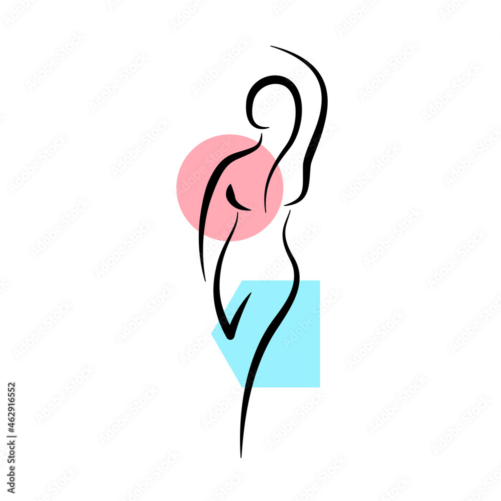 Linear drawing nude woman body. Beauty female abstract sketch art style. Outline girl slim and neat figure. Vector isolated illustration Linear drawing nude woman body. Beauty female abstract sketch art style. Outline girl slim and neat figure. Vector isolated illustration