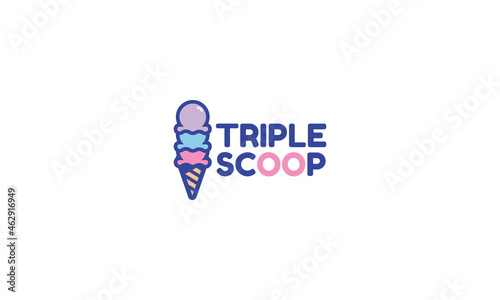 Triple scoops ice cream cone logo design template