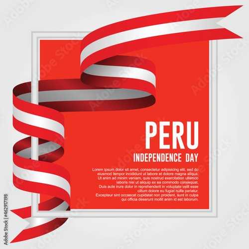 Peru Independence Day. Waving ribbon with Flag of Peru, Template for Independence day. Logo , vector, Template, illustration.