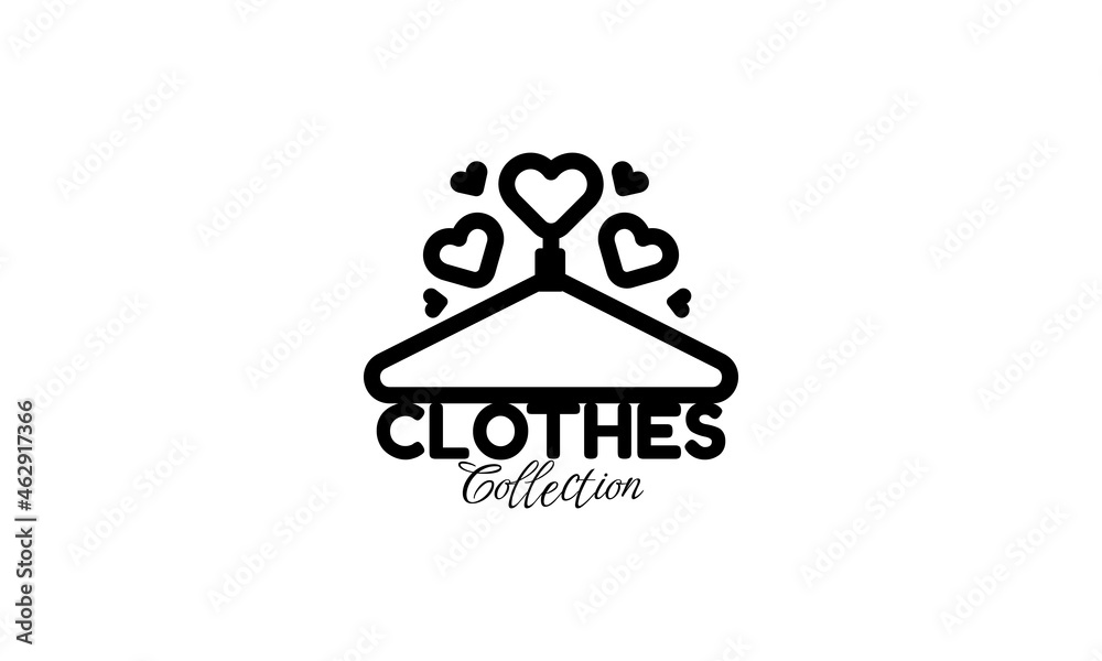 Fashion store logo template with hanger and heart shapes icons on isolated white background